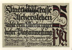 Német Birodalom/Weimari Köztársaság/ Aschersleben 1921. 25Pf(2x) + 50Pf(2x) + 75Pf 5klf db, teljes s...