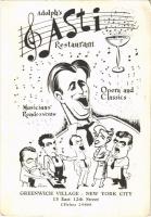 Adolphs Asti Restaurant. Musicians Rendezvous. Opera and Classics. Greenwich Village, New York City. 13 East 12th Street. advertising art postcard (EB)