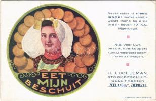 Eet mijn beschuit. H.J. Doeleman, Stoombeschuit-Geleifabriek Zeelandia Zierikzee / Dutch biscuit factory advertising card (EK)