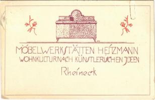 1927 Möbelwerkstätten Heitzmann. Wohnkultur nach künstlichen Ideen. Rheineck / Swiss furniture store advertising card (EK)