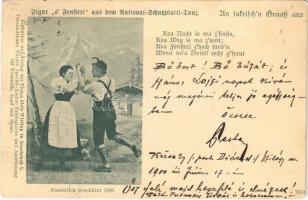 1900 Figur s Fensterl aus dem National-Schuhplattl-Tanz / Tyrolean folklore, traditional dance (EB)