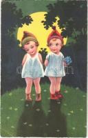 1929 Children art postcard. Amag 0267. 1929 Gyerekek virággal. Amag 0267.