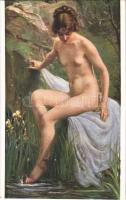 La nymphe aux iris / Iris Nymphe / Iris nymph. Erotic nude lady art postcard. Salon de Paris 206. s: Jane Grenouilloux