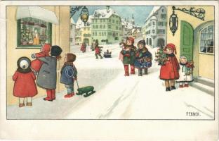 Christmas greeting children art postcard. M.M. Nr. 1233. s: P. Ebner (kis szakadás / small tear)