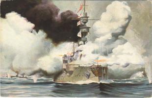SM Küstenpanzer Siegfried (im Manöver) 1889-1893. Marine-Galerie Karte Nr. 140. Kaiserliche Marine / German Imperial Navy coastal defense ship (EK)