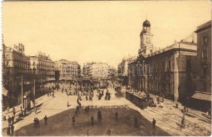 Madrid, Puerta del Sol / street view, trams, automobile (from postcard booklet) (EK)