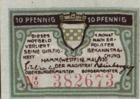 Német Birodalom/Weimari Köztársaság/Hamm 1920. 10Pf(2x) + 25Pf(2x) + 50Pf(2x) 6klf db, teljes sor T:...