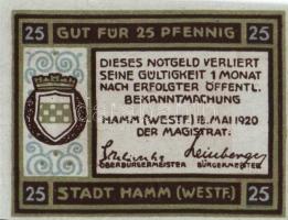Német Birodalom/Weimari Köztársaság/Hamm 1920. 10Pf(2x) + 25Pf(2x) + 50Pf(2x) 6klf db, teljes sor T:...