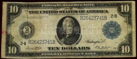 USA/Federal Reserve Note 1914. 10$ "kék" érdekes papírránccal T:III