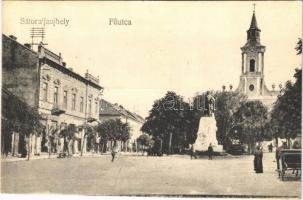 1929 Sátoraljaújhely, Fő utca, templom, szobor, Club kávéház + SÁTORALJAÚJHELY-BUDAPEST 34 mozgóposta (EK)