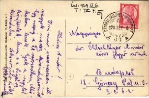 1929 Sátoraljaújhely, Fő utca, templom, szobor, Club kávéház + "SÁTORALJAÚJHELY-BUDAPEST 34&quo...