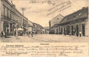 1905 Siklós, Pécsi utca, Polgári leányiskola, Mautner Mihály üzlete. Feiler Mariska üzlete és saját kiadása + "BRÓD-NAGYKANIZSA 5" mozgóposta