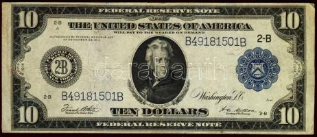 USA/Federal Reserve Note 1914. 10$ "kék" szériabetű variáns T:II/III