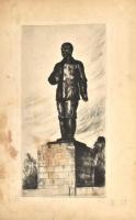 Jelzés nélkül, feltehetően Élesdy István (1912-1987) műve: Sztálin-szobor. Rézkarc, papír. Foltos, lap alján szakadással. 39,5x19,5 cm