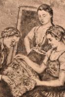 Jelzés nélkül, feltehetően Élesdy István (1912-1987) műve: Menyecskék. Rézkarc, papír. 30x31,5 cm