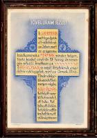 cca 1930 Házi áldás üvegezett keretben 36x28 cm