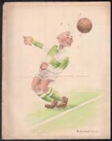 Szebellédi Géza (?-?): Futballillusztrációk, 4 db. Vegyes technika, papír, jelzett, 29,5×23 cm