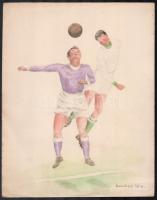 Szebellédi Géza (?-?): Futballillusztrációk, 4 db. Vegyes technika, papír, jelzett, 29,5×23 cm