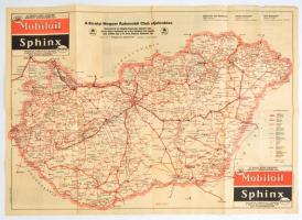 1932 A Királyi Magyar Automobil Club útjelentése, Magyarország úthálózata, térkép szakadással, 49×70 cm