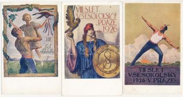 1926 VIII Slet Vsesokolsky v Praze - 3 pre-1945 postcards