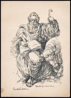 Haranghy Jenő (1894-1951): Szent Lukács, falkép vázlat. Nyomat, papír, bal alsó sarkában foltos, 28,5x21 cm