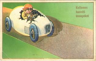 Kellemes húsvéti ünnepeket / Easter greeting art postcard, automobile. Cecami n. 7186. (EK)