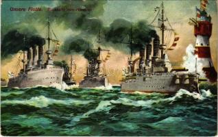 Unsere Flotte. Rückkehr vom Manöver / WWI Imperial German Navy (Kaiserliche Marine) fleet, battleships (EK)