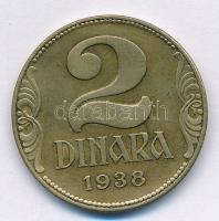 Jugoszlávia 1938. 2D Al-Br nagy korona T:1- Yugoslavia 1938. 2 Dinara Al-Br large crown C:AU Krause KM#21