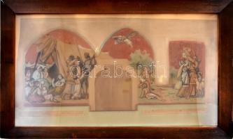 Székely Bertalan (1835-1910): Freskó terv (vázlat). Tus, akvarell, papír, lap tetején apró sérülésse...