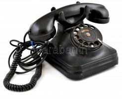 Régi tárcsás fekete bakelit telefonkészülék, 20×14 cm