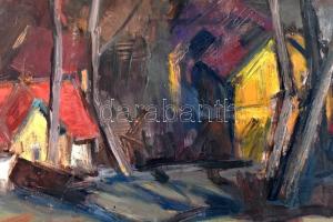 Köves(y) Albi (1900-?):: Táj. Olaj, farost, jelzett, hátoldalán Képcsarnok Vállalat címkéjével. Kere...