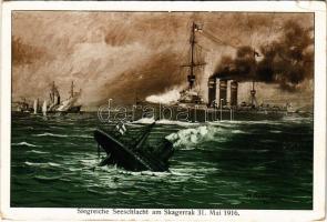 1917 Siegreiche Seeschlacht am Skagerrak 31. Mai 1916. / WWI Imperial German Navy (Kaiserliche Marine) art postcard, naval battle. Kriegspostkarte No. 27. s: M. Saltzmann (szakadás / tear)