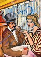 Remsey jelzéssel: Kávéházi jelenet. Olaj, farost. Fa keretben, 78×59 cm