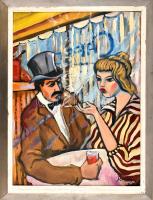 Remsey jelzéssel: Kávéházi jelenet. Olaj, farost. Fa keretben, 78×59 cm