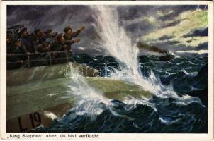King Stephen aber, du bist verflucht / WWI Imperial German Navy (Kaiserliche Marine) art postcard, crashed L 19 naval zeppelin (Zeppelin LZ 54) (EK)