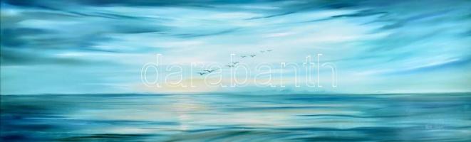 Való Ibolya (1958-): Hosszú úton. Olaj, farost, jelzett, fa keretben, 32×100 cm