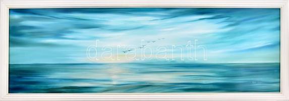 Való Ibolya (1958-): Hosszú úton. Olaj, farost, jelzett, fa keretben, 32×100 cm