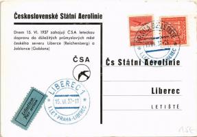 1937 Ceskoslovenské Státní Aerolinie Praha-Liberec / Czechoslovak State Airlines advertising card + ...