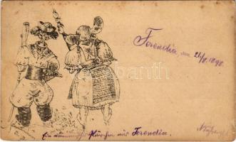 1898 Romanian folklore art postcard (ragasztónyom / glue marks)