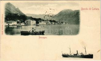 1899 Prcanj, Perzagno; Bocche di Cattaro / Bay of Kotor, steamship, boat (vágott / cut)