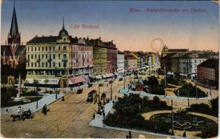 1917 Wien, Vienna, Bécs; Mariahilferstraße mit Obelisk, Café Westend / street view, tram, café (EK)
