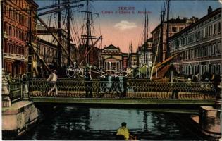 1916 Trieste, Trst; Canale e Chiesa S. Antonio / canal, church, bridge, mariners. G.C. Pola 1915. + K.u.K. Festungsartillerieregiment Graf Colloredo-Mels Nr. 4. 2. Feldkompagnie (cut)
