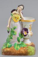 Jelzés nélkül: női alakos porcelán kínáló, váza, dísz. Kézzel festett, jelzett, kis kopással. m: 16 cm