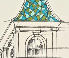 Kun Sarolta (1990- ): Pécs. Akvarell-tus, papír, jelzett, 40×30 cm