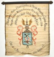 cca 1890 Báró Bésán Károly halotti zászló. Festett selyem, szakadt, rossz állapotban. 66x66 cm