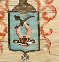 cca 1890 Báró Bésán Károly halotti zászló. Festett selyem, szakadt, rossz állapotban. 66x66 cm