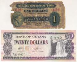 Vegyes: Kelet-Afrika / Brit gyarmat 1943. 1Sh + Guyana ~2016. 20$ T:IV,I Mix: East Africa / British Colony 1943. 1 Shilling + Guyana ~2016. 20 Dollars C:G,UNC