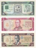 Libéria 1991. 5$ + 2003. 5$ + 2011. 20$ T:I Liberia 1991. 5 Dollars + 2003. 5 Dollars + 2011. 20 Dollars C:UNC