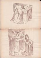 Jelzés nélkül: 3 db egyházi témájú vázlat angyalokkal. Ceruza, tus, papír. Lapméret: 21x30 cm
