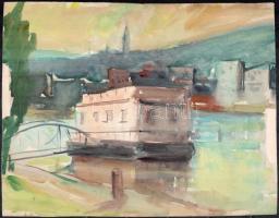 Jelzés nélkül: Dunai hajó, Budapest. Akvarell, papír. 23x29 cm